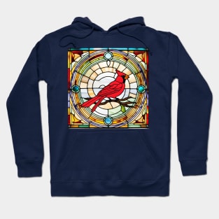 Cardinal in Concentric Circles Stained Glass Hoodie